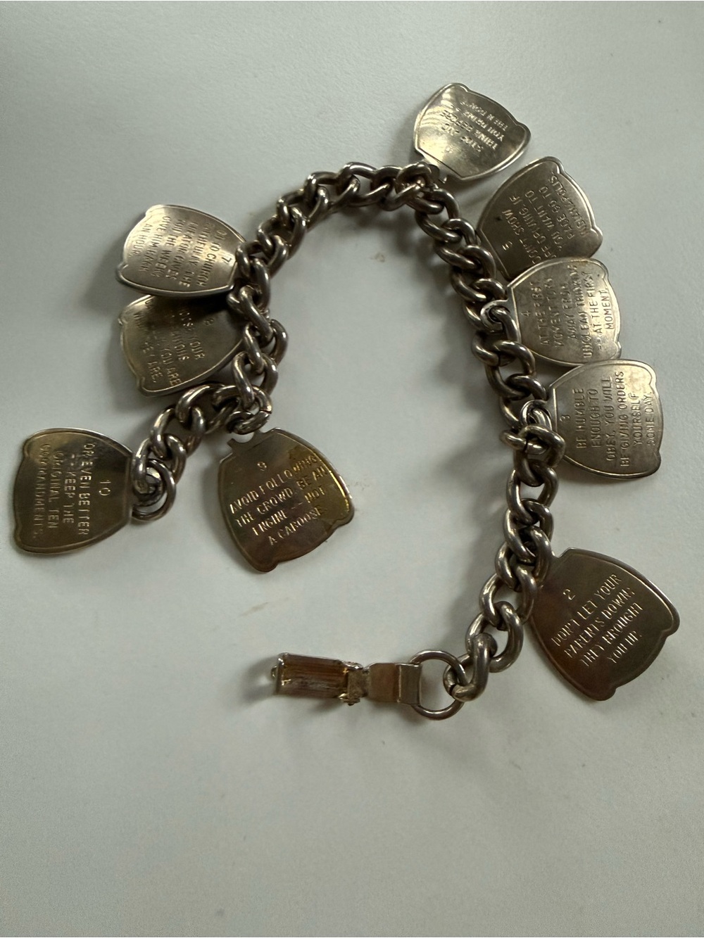 Vintage 1950s Teen 10 Commandments Silver-Tone Charm Bracelet